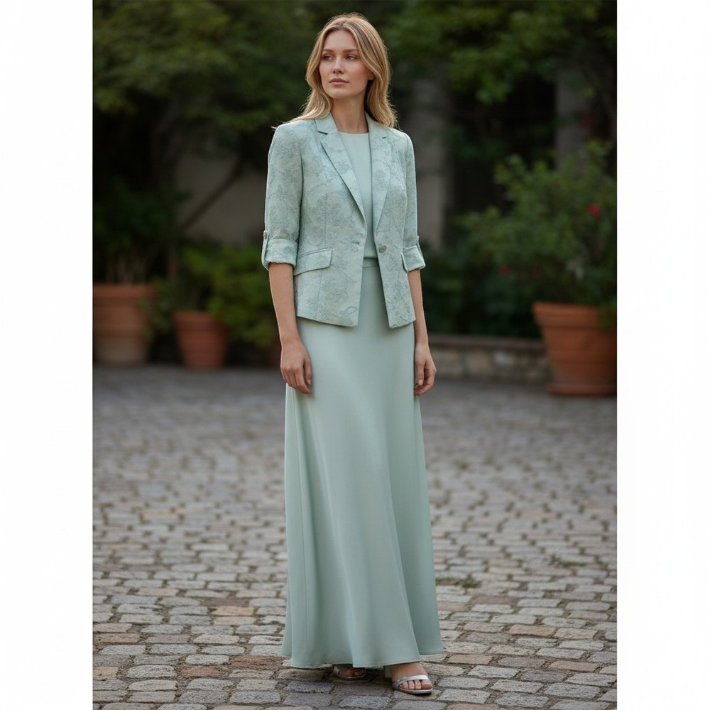 Jessica Howard Dress Set Sage Green Beaded Floral Jacket Formal Womens 12